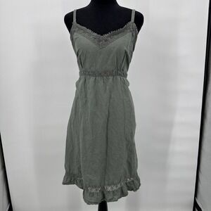 One Star Converse Women's Size L Green Sleeveless V- Neck Linen Blend Dress Lace